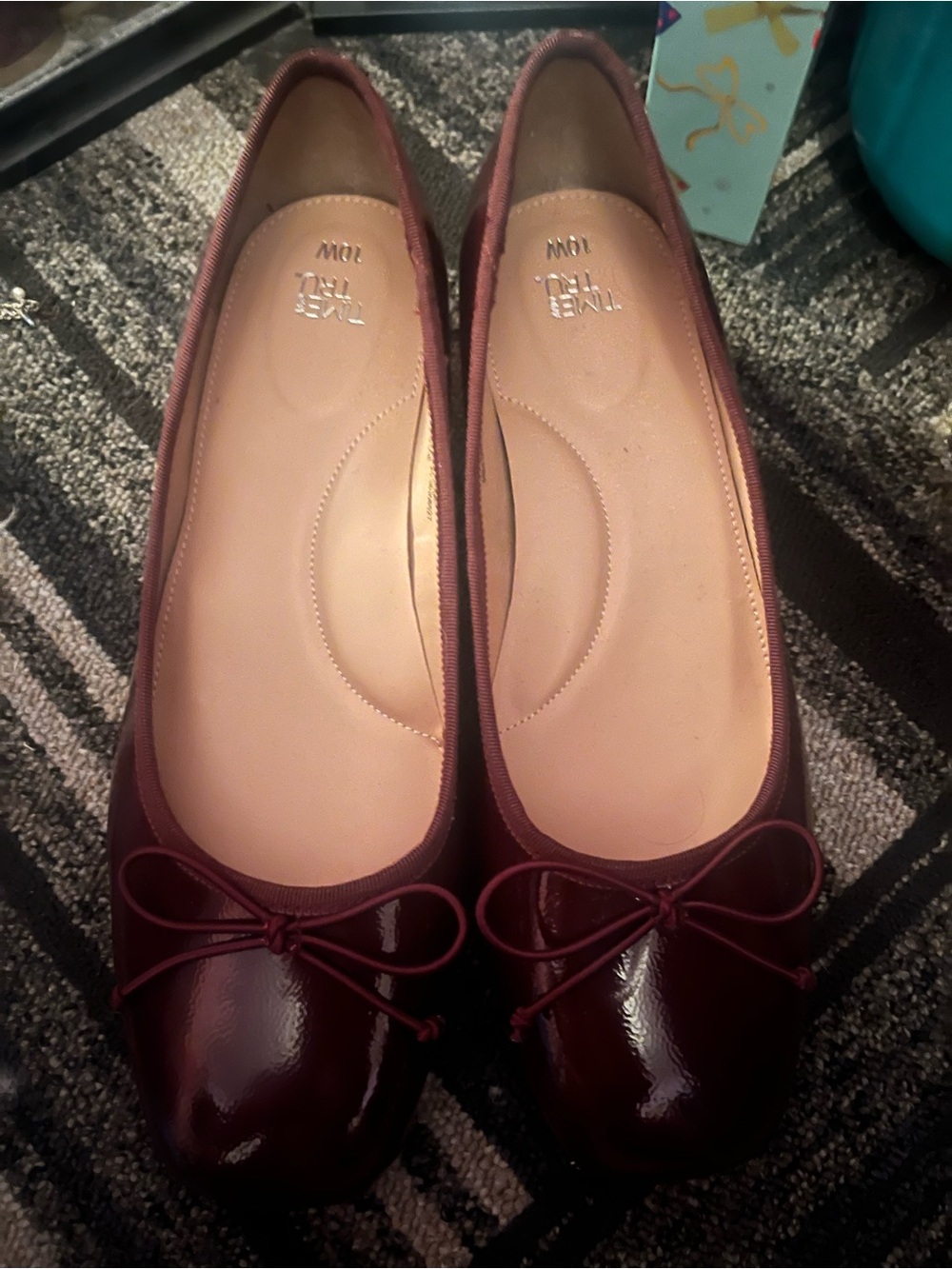Women’s patent leather ballet flats - Deep Burgundy Bow Detail
